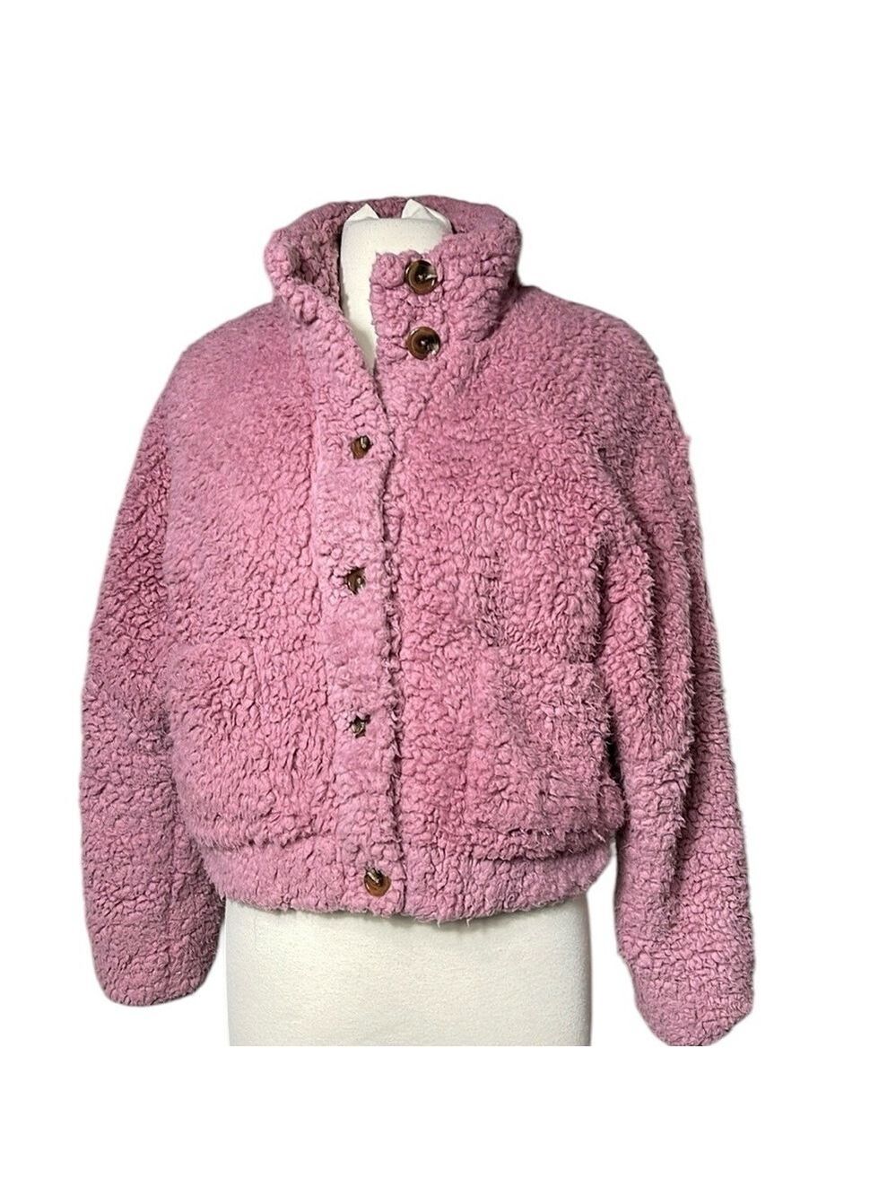 Tularosa Oversized Teddy Bomber Jacket‎ Quilted lining SZ S Pink - Picture 4 of 10